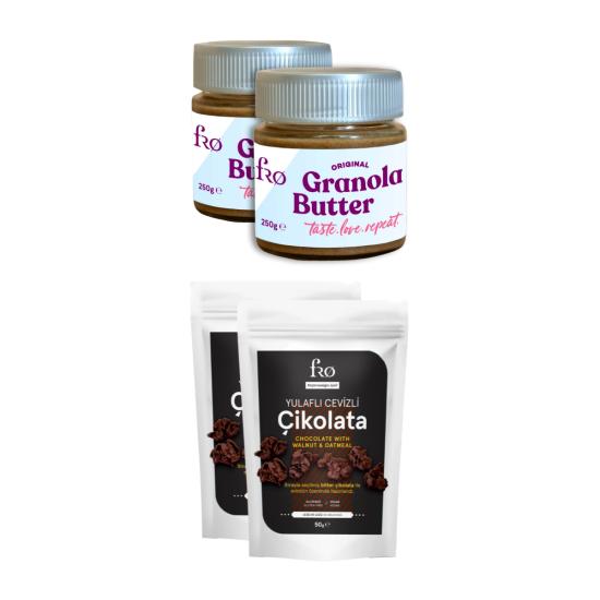 FRO 4’lü 2 x Granola Butter Original Sürülebilir 2 x Yulaflı Cevizli Çikolata Sağlıklı Atıştırmalık