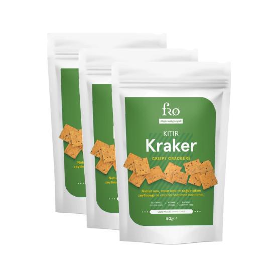 FRO 3’lü Unsuz Kıtır Kraker Vegan Glutensiz Tuzlu Doyurucu Sağlıklı Katkısız Atıştırmalık 3x50gr