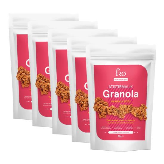 FRO 5li Atıştırmalık Granola Vegan Glutensiz Şekersiz Atıştırmalık Sağlıklı Katkısız Granola 5x50gr