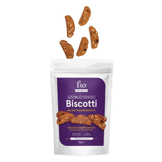 FRO Üzümlü Cevizli Biscotti Kurabiye Sağlıklı Atıştırmalık Lif Kaynağı 50gr