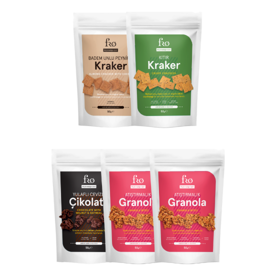 FRO 5’li Glutensiz Katkısız Sağlıklı Atıştırmalık Kraker, Yulaflı Cevizli Çikolata, Atıştırmalık Granola